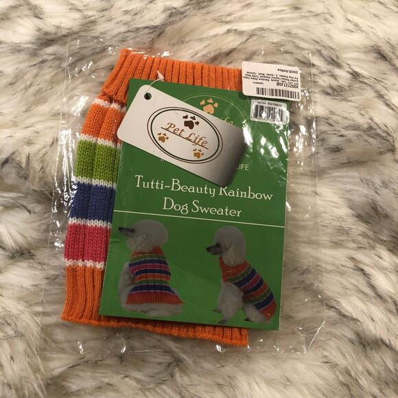 New Tutti-Beauty Colorful Multicolor Striped Cable Knit Dog Sweater - Picture 4 of 7